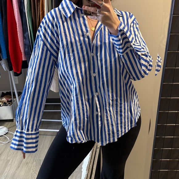 Zara Blue and White Striped Button Down Shirt - Picture 3 of 6